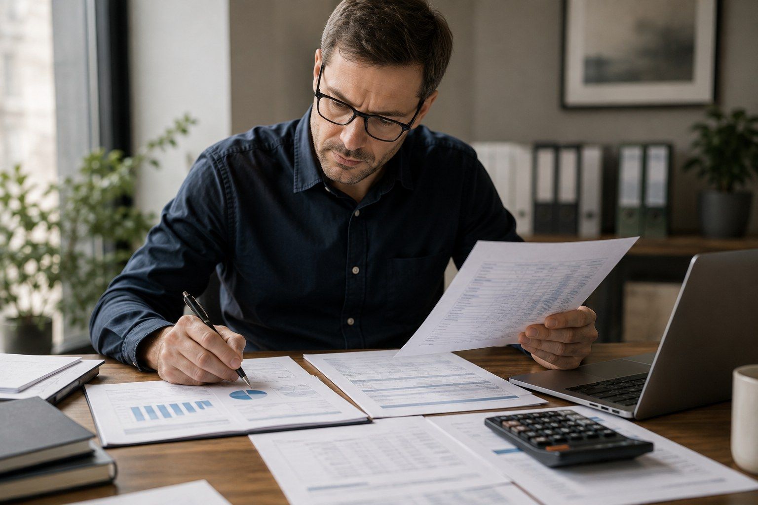 Profesional analizando informes financieros