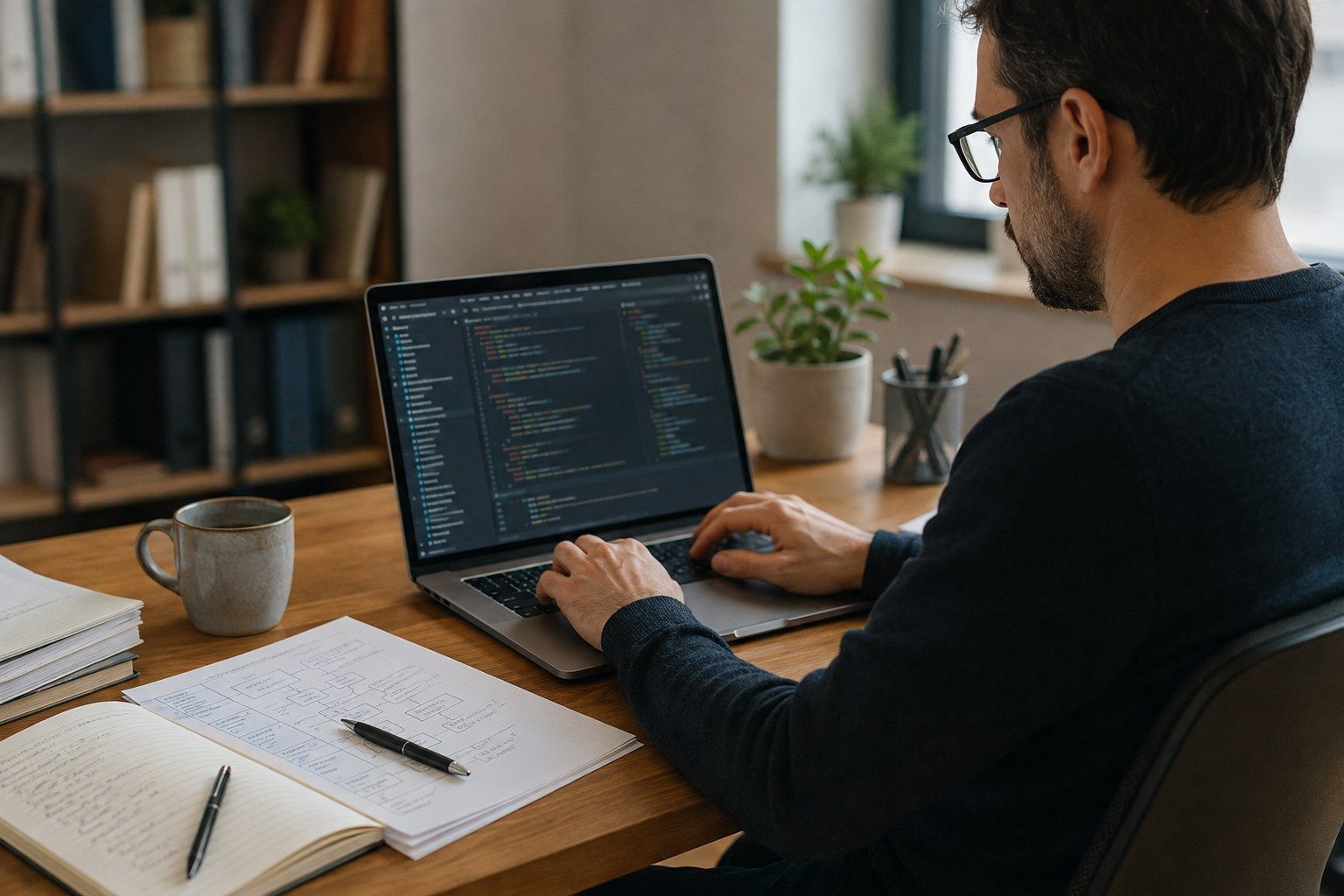 Profesional trabajando con software y documentación digital
