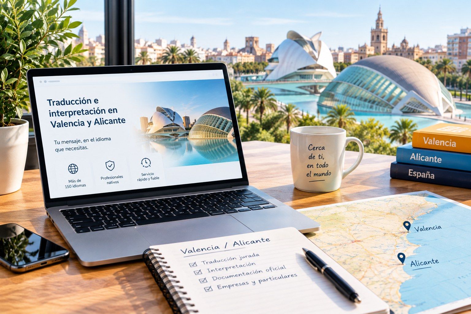 Espacio de trabajo con un entorno urbano mediterráneo