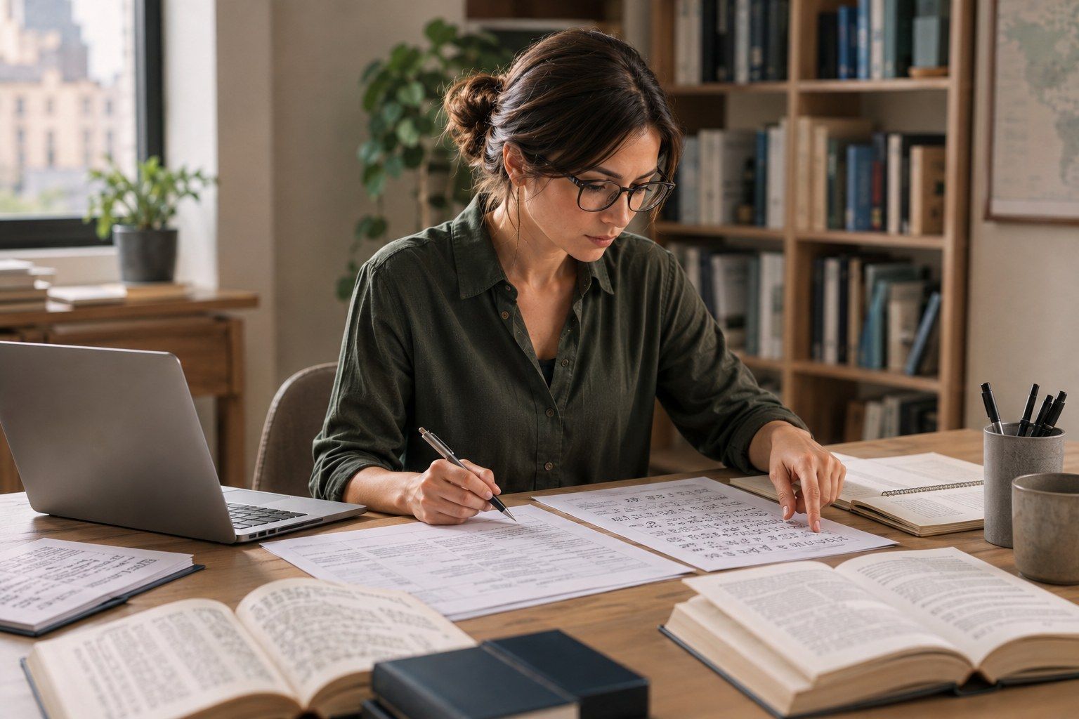 Profesional trabajando con documentación multilingüe